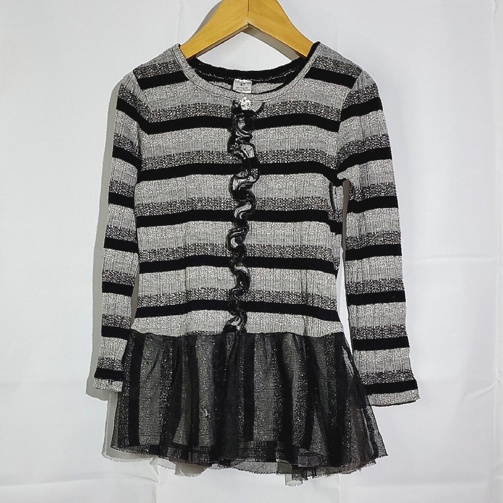 George Grey/Silver/Black Striped Long Sleeve Tunic, Kids 4T